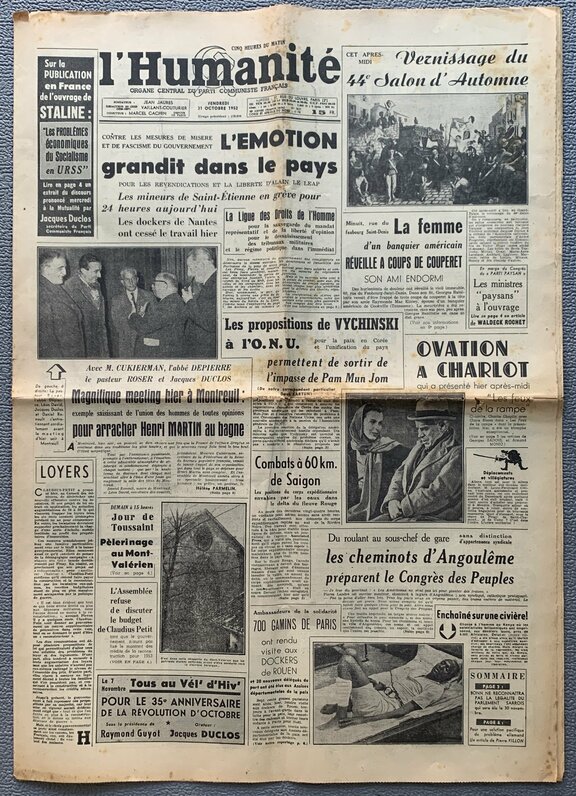 l´Humanite 31.10. 1952, Nr 2537, Matisse+Picass...